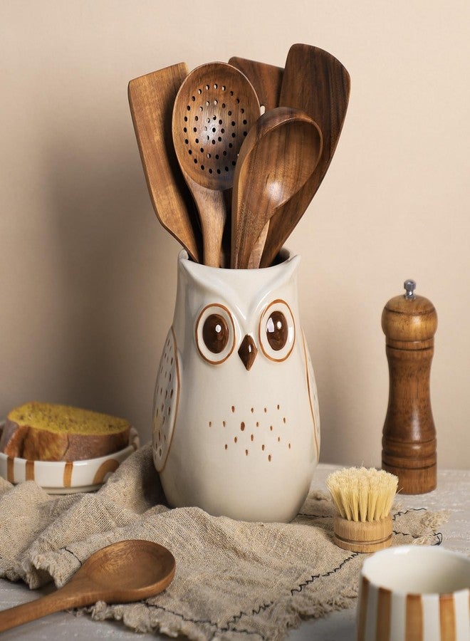 SOCOSY Owl Ceramic Kitchen Utensil Holder For Countertop, Cooking Utensil Crock Holder Spatula Holder - Image 3